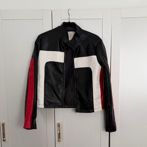 Marshalls Black White and Red Colorblock Leather Jacket